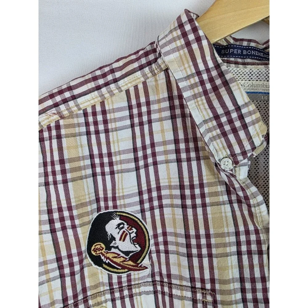 Florida State University FSU Mens Columbia Shirt Sz Large Plaid Short Sleeve Top